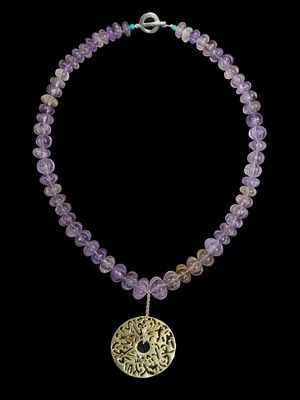 Amethyst Necklace with Large Gold Plated Disc