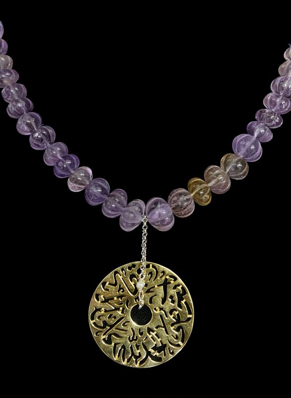 Amethyst Necklace with Large Gold Plated Disc