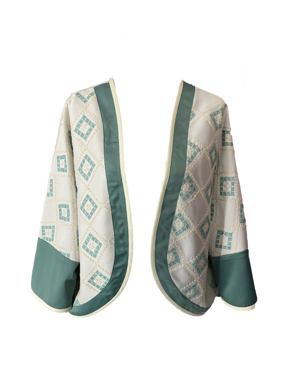 The Heavily Embroidered Round Jacket in White and Turquoise