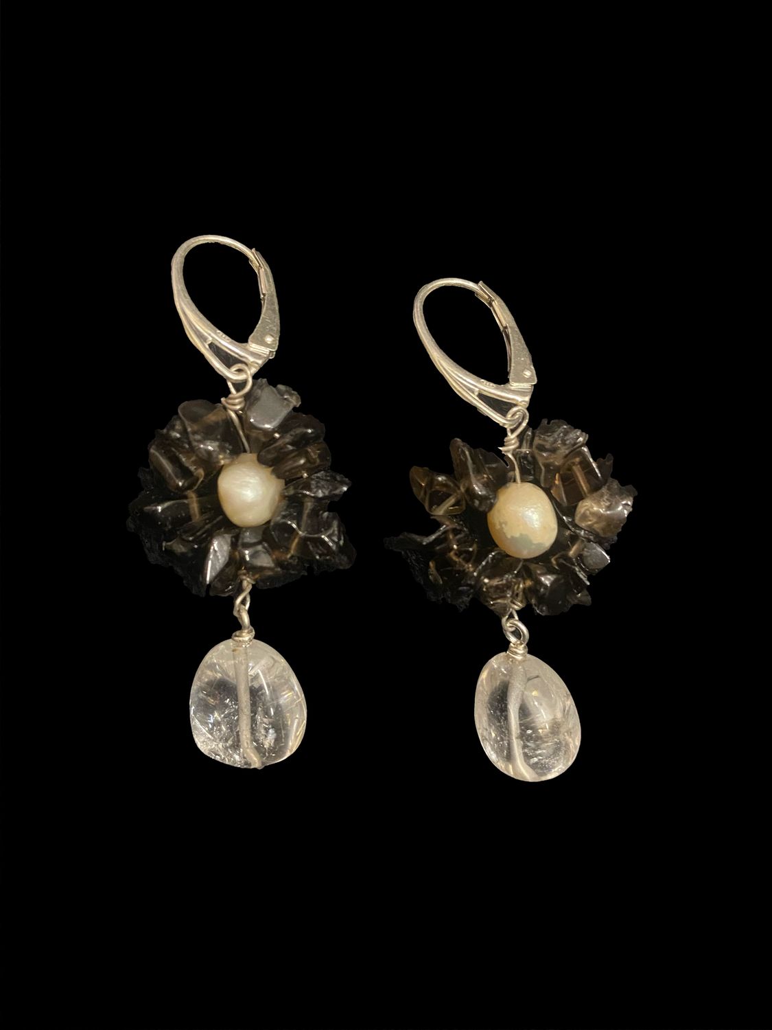 Gemstone Flower Earrings with Stone Drop