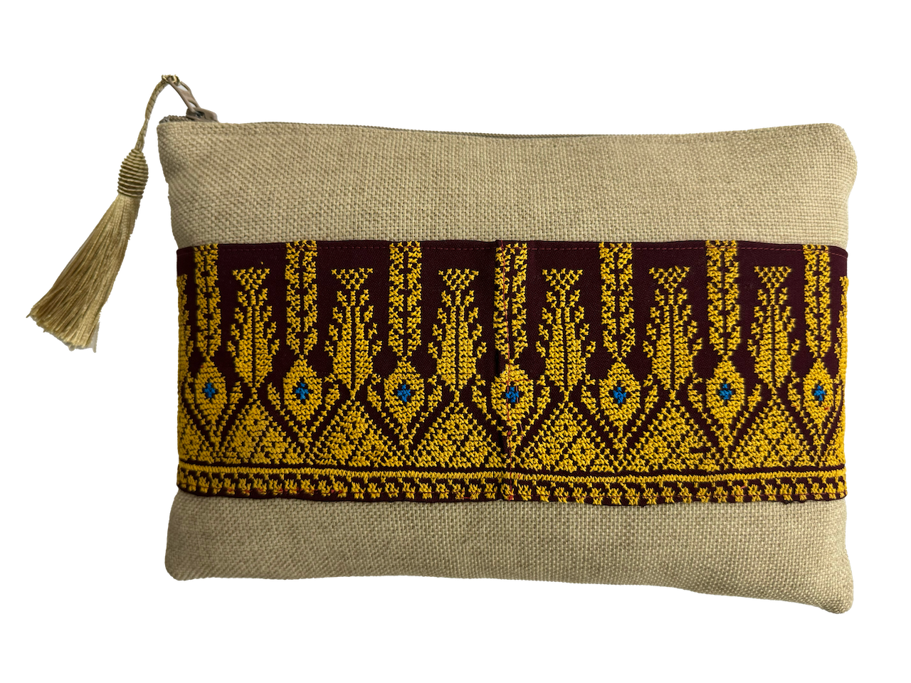 The Hand Embroidered Pouch (Large), Colour: Beige and Burgundy