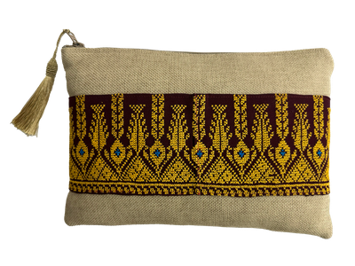 The Hand Embroidered Pouch (Large), Colour: Beige and Burgundy