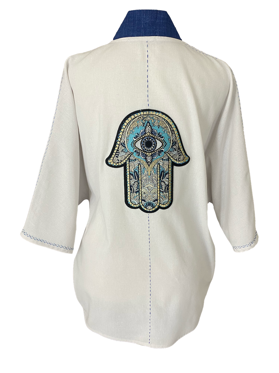 Short Sleeve Linen Jacket With Talisman Embroidery in White