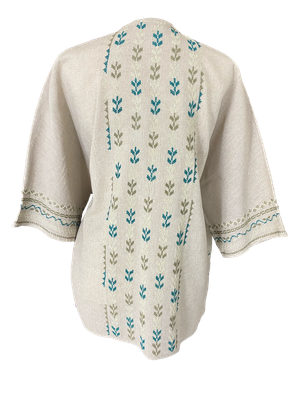 The Short Sleeve Linen Jacket With Heavy Hand Embroidery in Beige