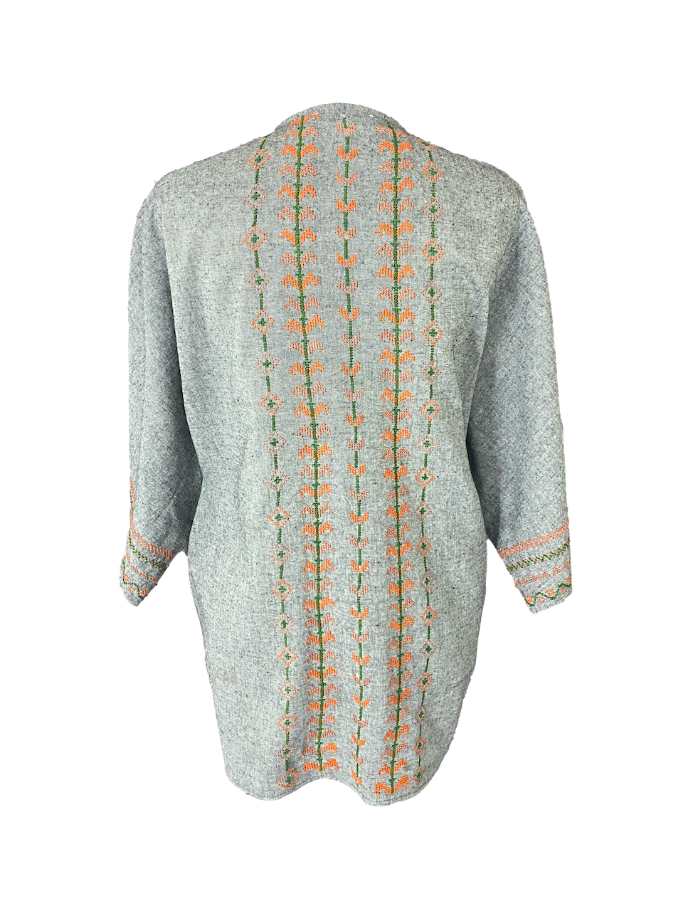The Short Sleeve Linen Jacket With Heavy Hand Embroidery in Grey with Vertical Embroidery