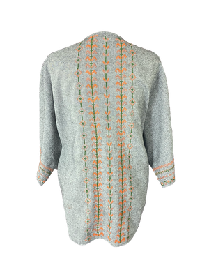 The Short Sleeve Linen Jacket With Heavy Hand Embroidery in Grey with Vertical Embroidery