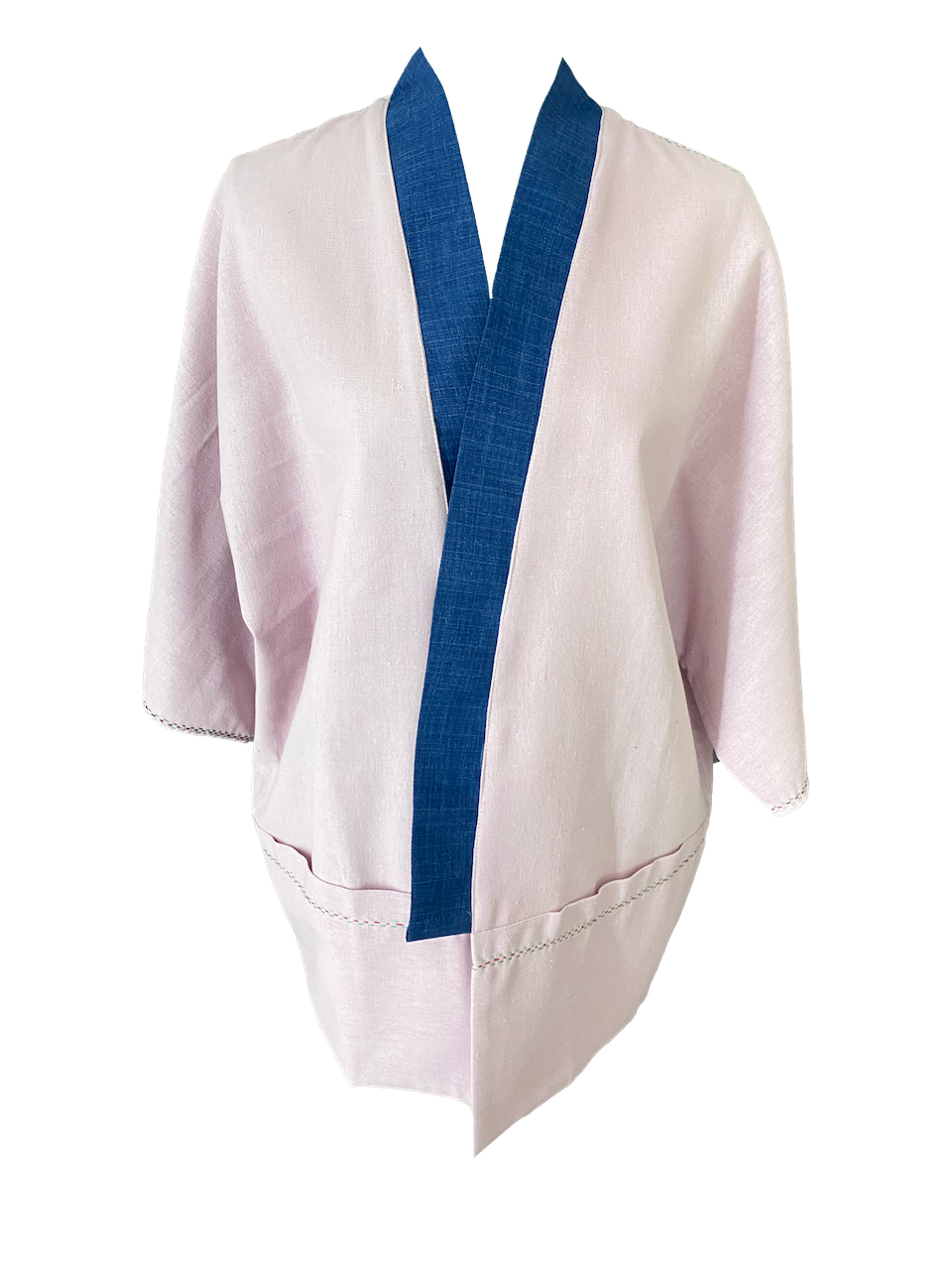 Short Sleeve Linen Jacket With Talisman Embroidery in Pink