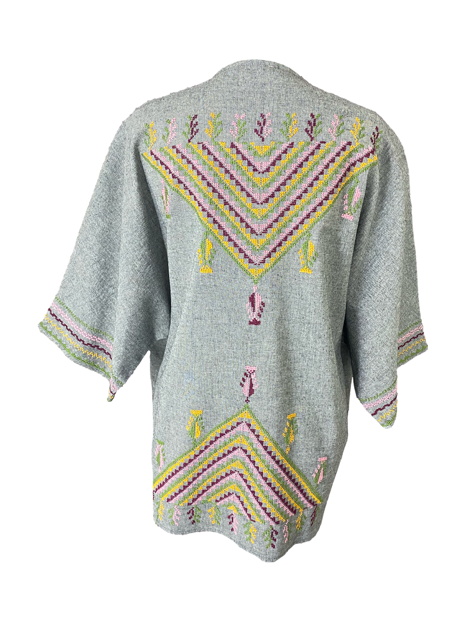 The Short Sleeve Linen Jacket With Heavy Hand Embroidery in Grey