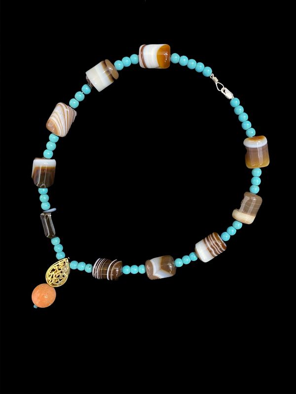 Gemstone Necklace with Gold Plated Almond Nima Afia Pendant