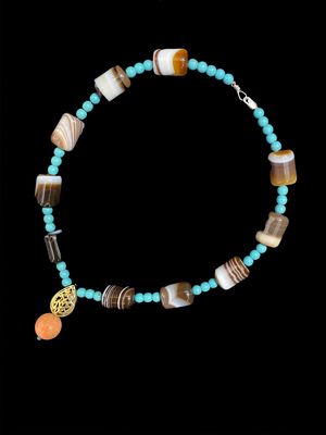 Gemstone Necklace with Gold Plated Almond Nima Afia Pendant