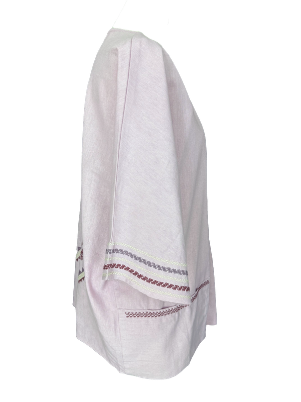 The Short Sleeve Linen Jacket With Hand Embroidery in Pink