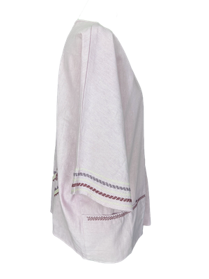 The Short Sleeve Linen Jacket With Hand Embroidery in Pink