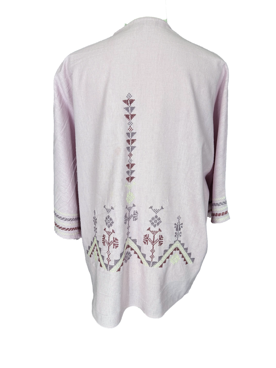 The Short Sleeve Linen Jacket With Hand Embroidery in Pink