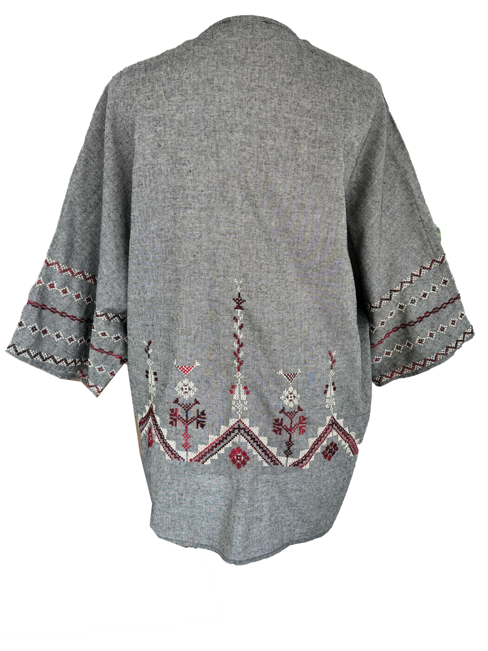 The Short Sleeve Linen Jacket With Hand Embroidery in Grey
