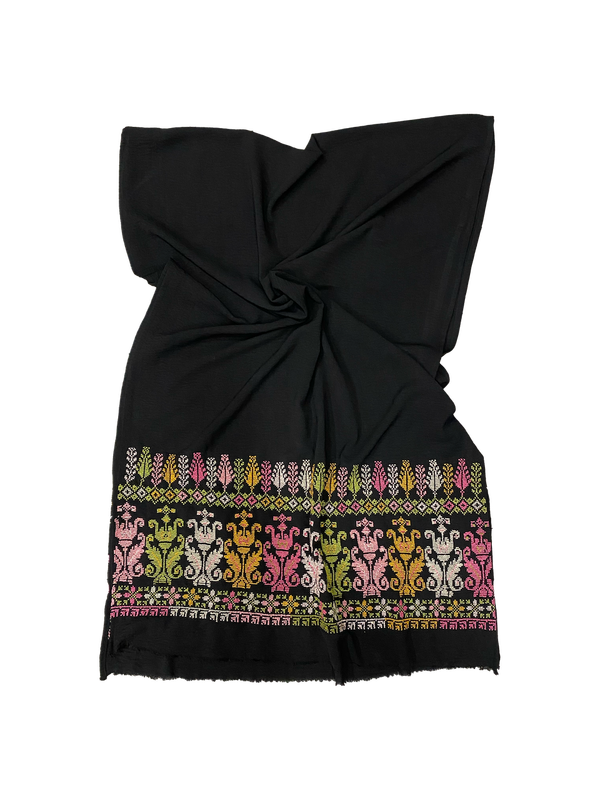 The Wide Embroidered Scarf in Black