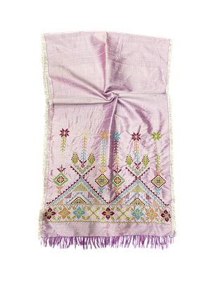 The Embroidered Silk Scarf in Lavender Thai Silk