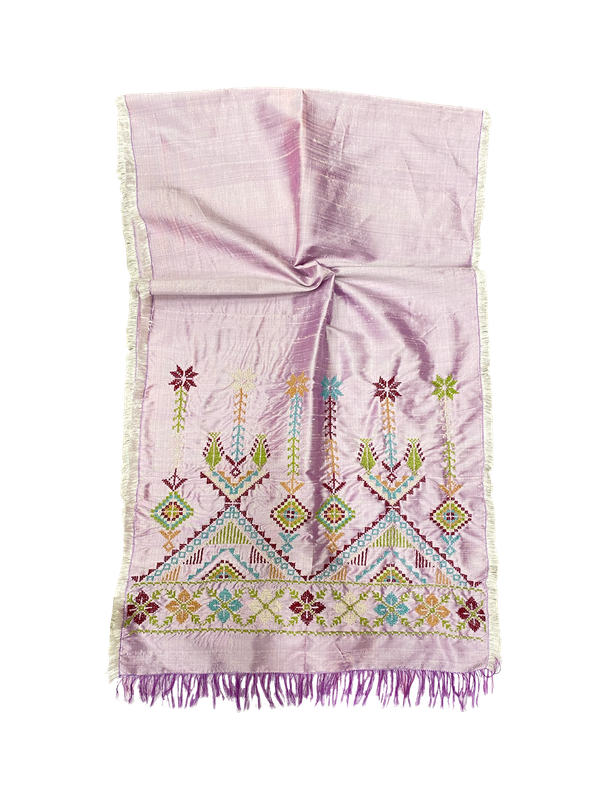 The Embroidered Silk Scarf in Lavender Thai Silk