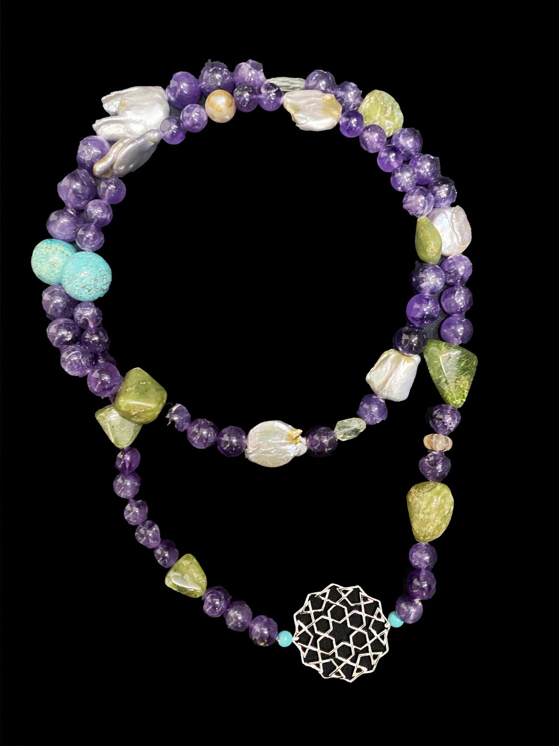Long Amethyst and Labradorite Necklace With Cordoba Pendant