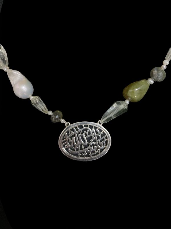 Mixed Stone Masha'Allah Oval Necklace in Silver