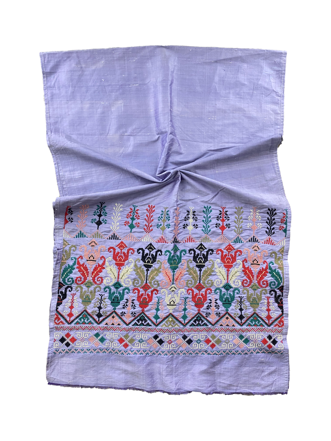 The Heavily Embroidered Thai Silk Scarf in Lavender