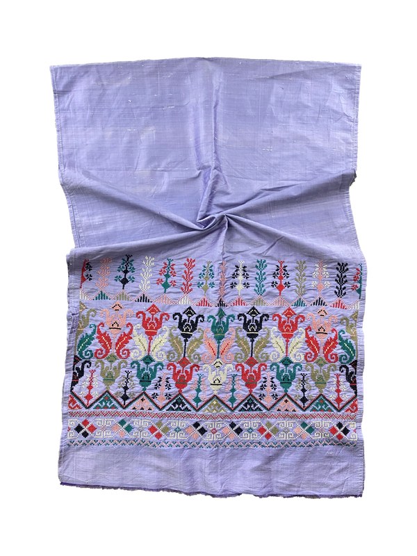 The Heavily Embroidered Thai Silk Scarf in Lavender