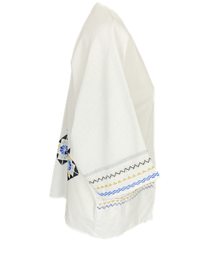 The Short Sleeve Linen Jacket With Hand Embroidery in White
