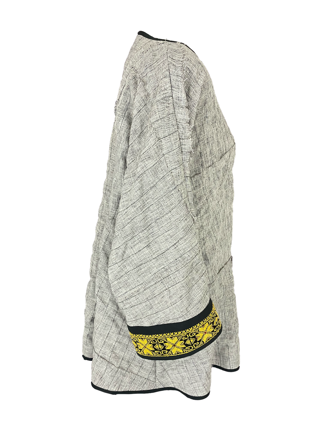 Long Jacket With Antique Embroidery in Grey with Yellow Cuffs