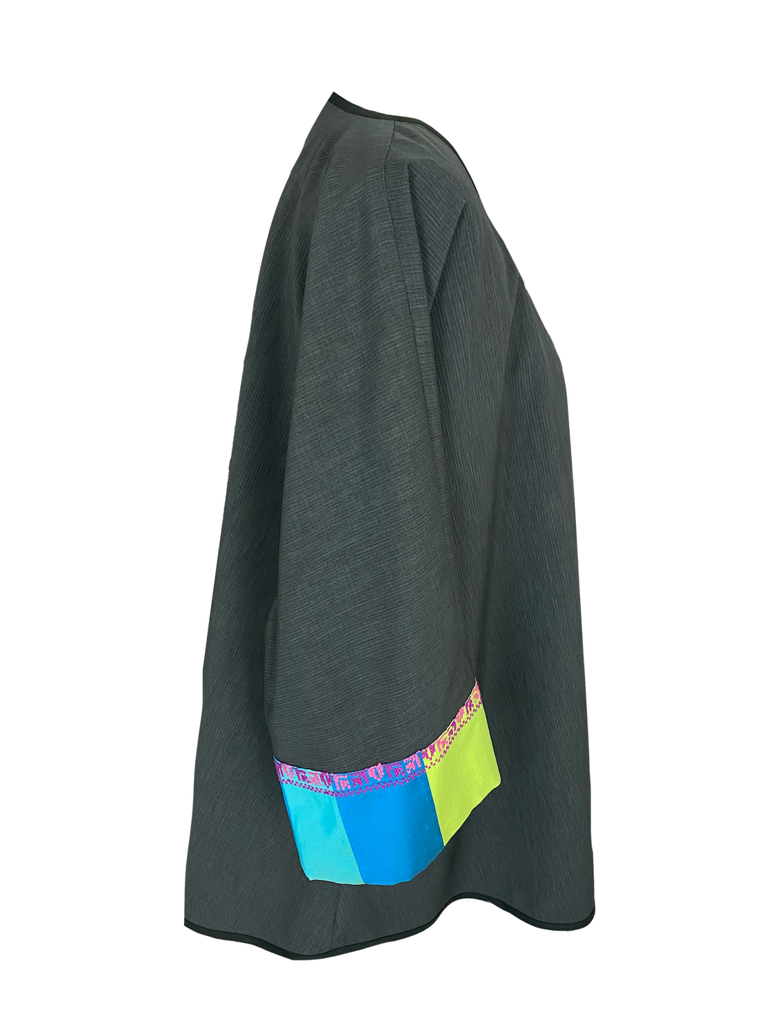 Long Jacket With Embroidery in Dark Grey