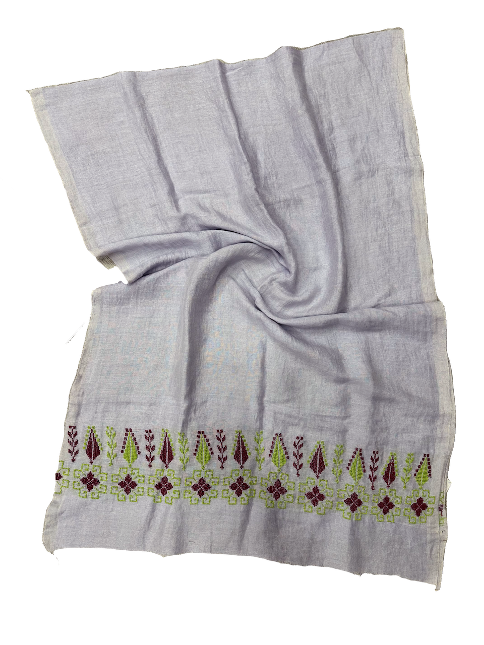 The Embroidered Egyptian Cotton Scarf in Lavender
