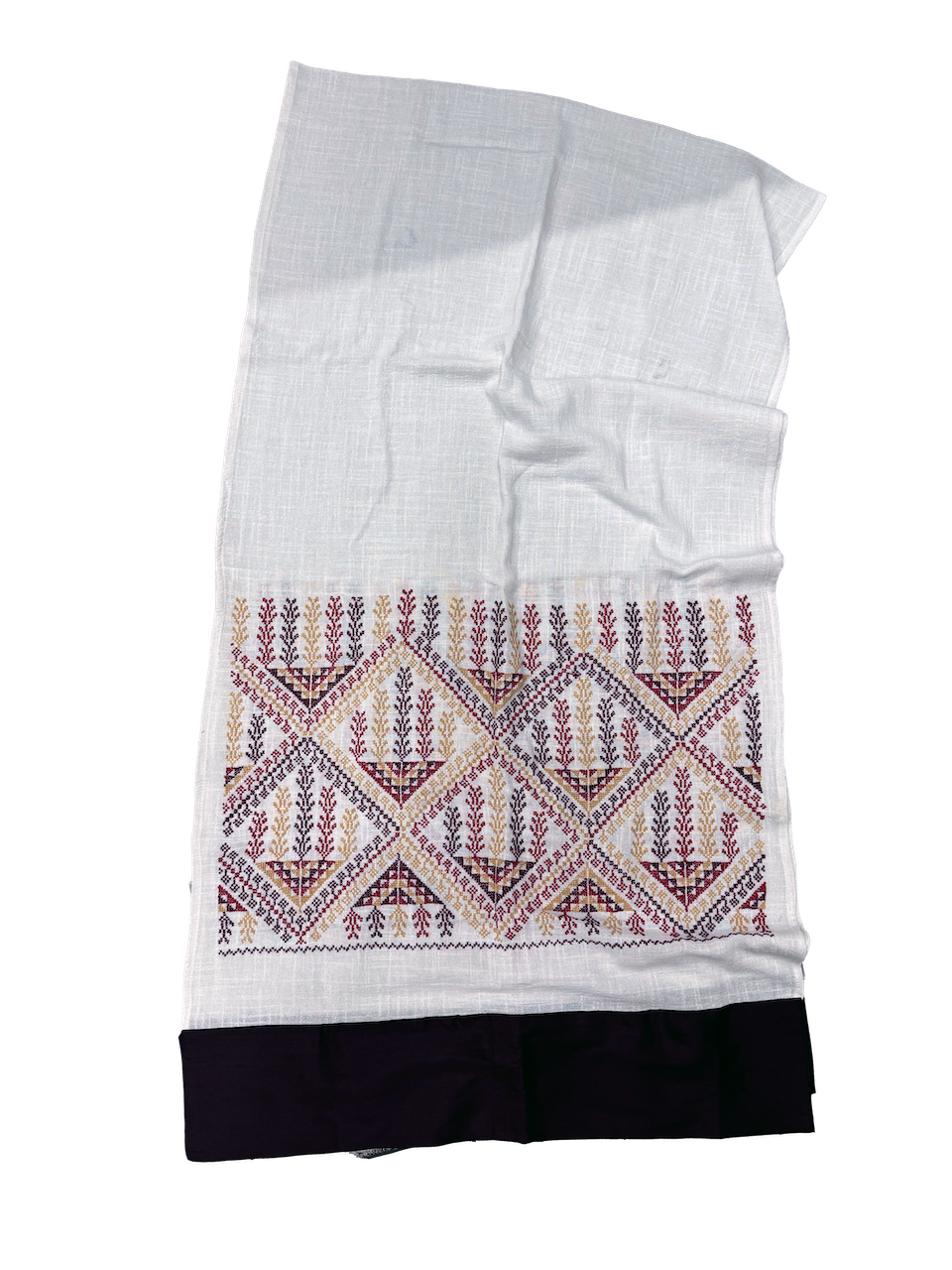 The Embroidered Scarf in White With Thai Silk Trim