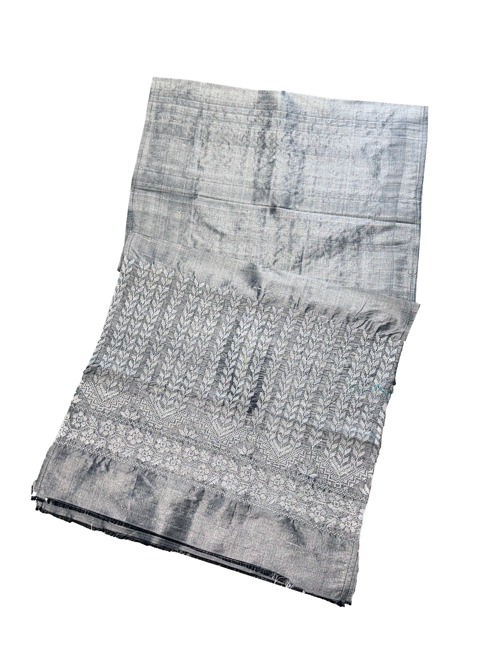 The Embroidered Double Width Thai Silk Scarf in Silver
