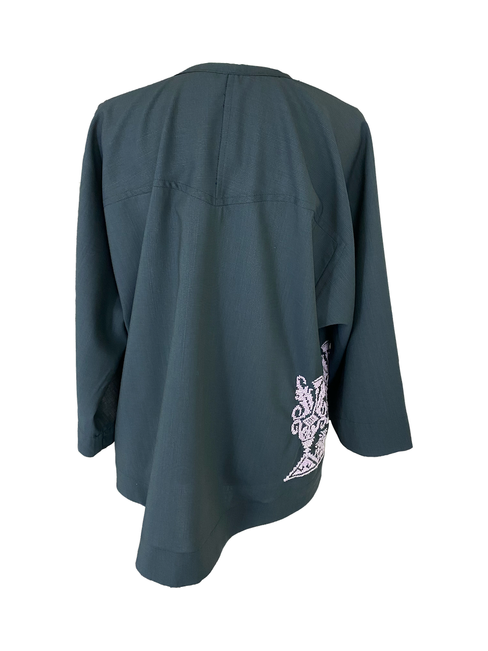 The Kimono Cut Jacket in Navy Blue With Pink Embroidery
