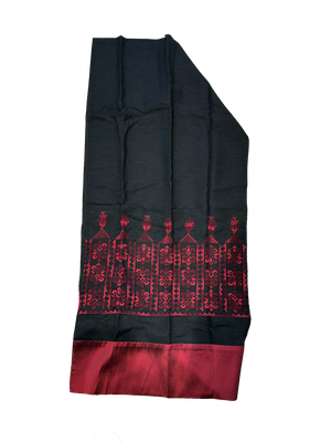 The Embroidered Scarf With Heavy Detailing and Thai Silk in Black