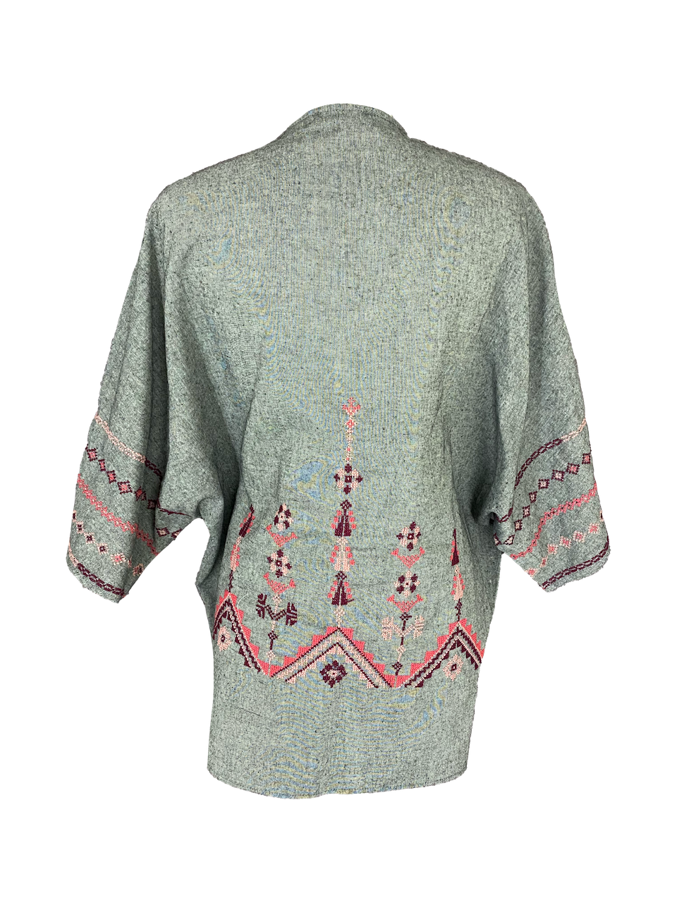 The Short Sleeve Linen Jacket With Light Hand Embroidery in Grey and Pink
