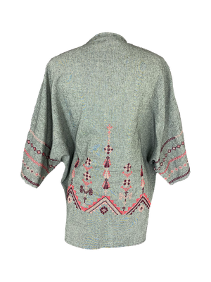 The Short Sleeve Linen Jacket With Light Hand Embroidery in Grey and Pink