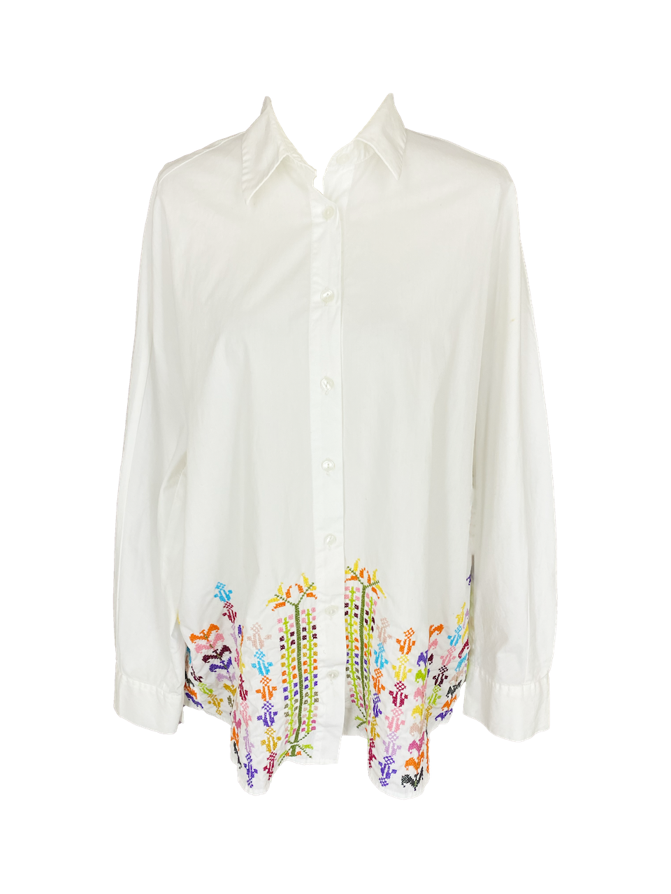 Oversized White Poplin Shirt with Heavy Embroidery