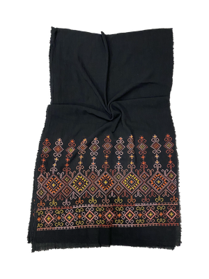 The Wide Embroidered Scarf in Black
