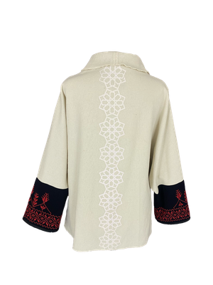 The Round Jacket With Silkscreen in White with Hand Embroidery
