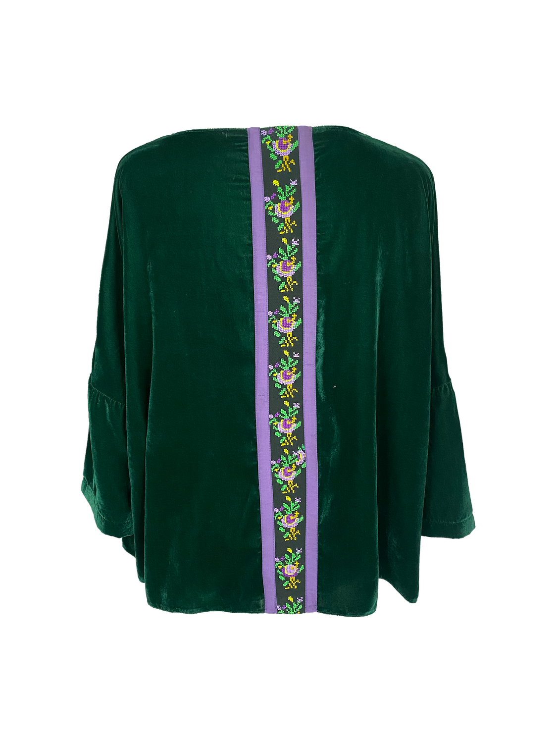 The Velvet Boxy With Antique Embroidery in Green