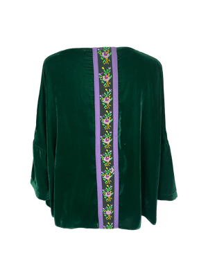 The Velvet Boxy With Antique Embroidery in Green