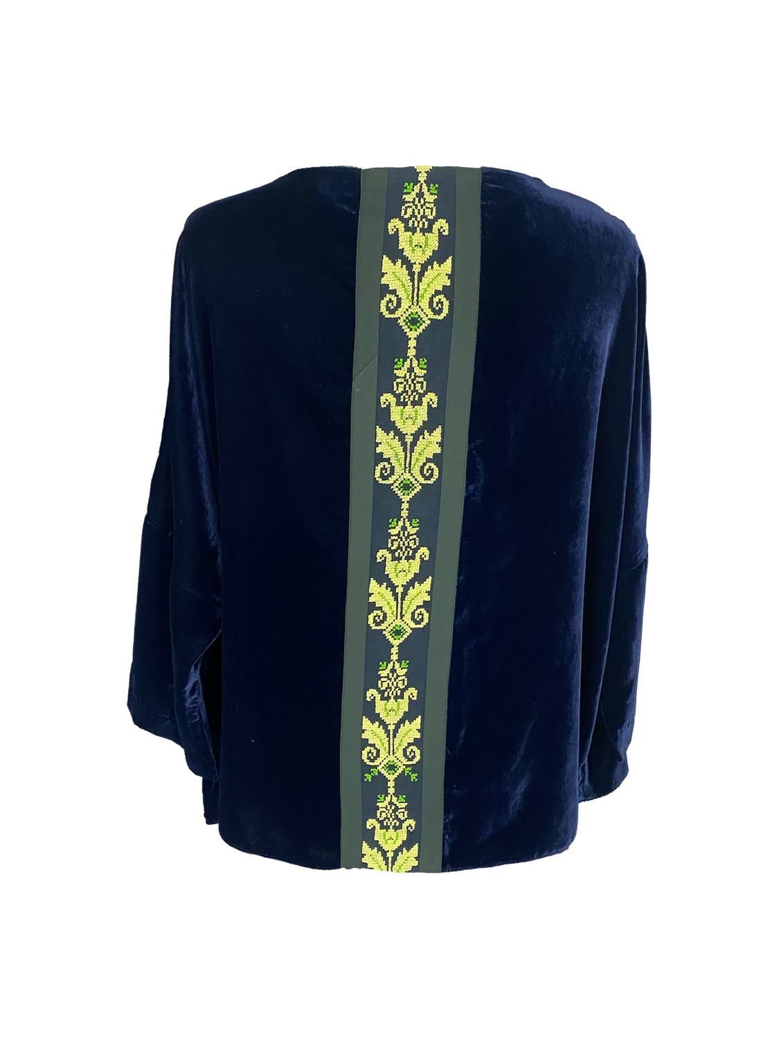 The Velvet Boxy With Antique Embroidery in Navy Blue
