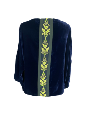 The Velvet Boxy With Antique Embroidery in Navy Blue