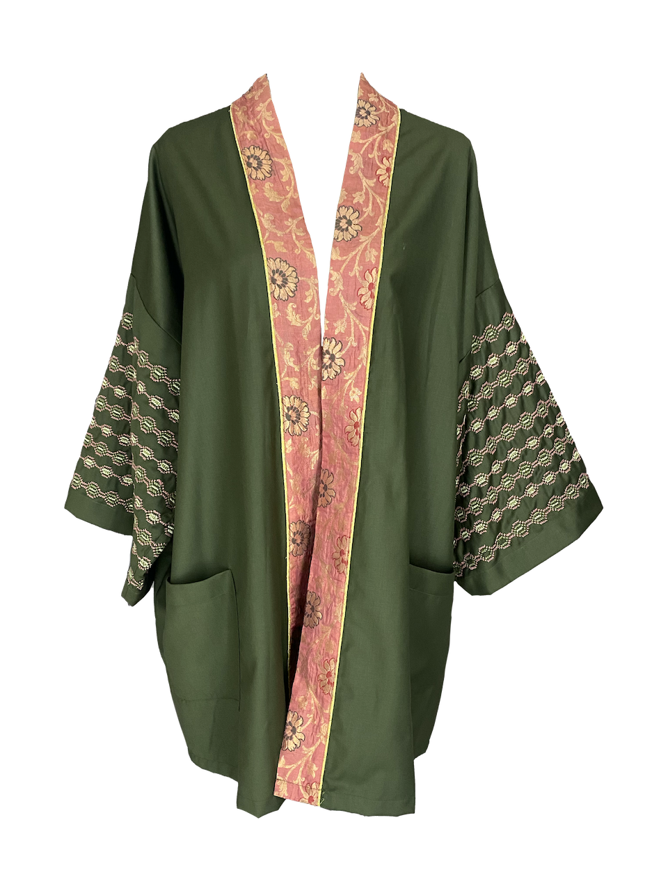 The Cascade Jacket with Indian Silk in Olive Green