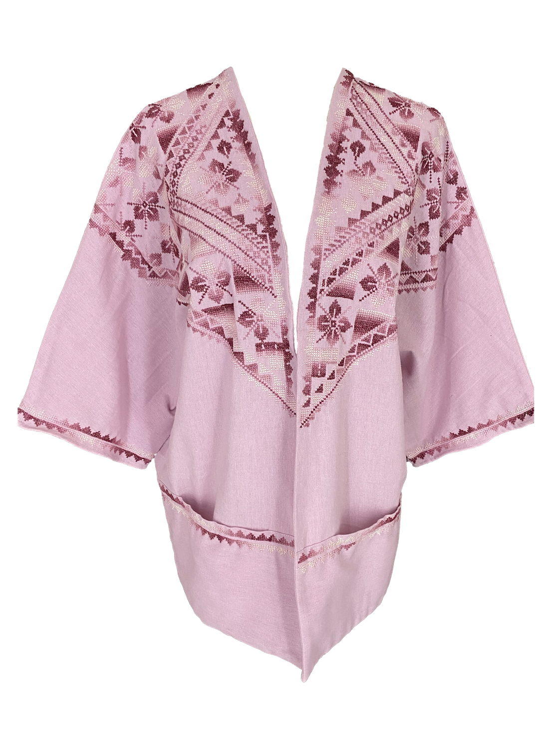The Short Sleeve Linen Jacket With Heavy Hand Embroidery in Pink