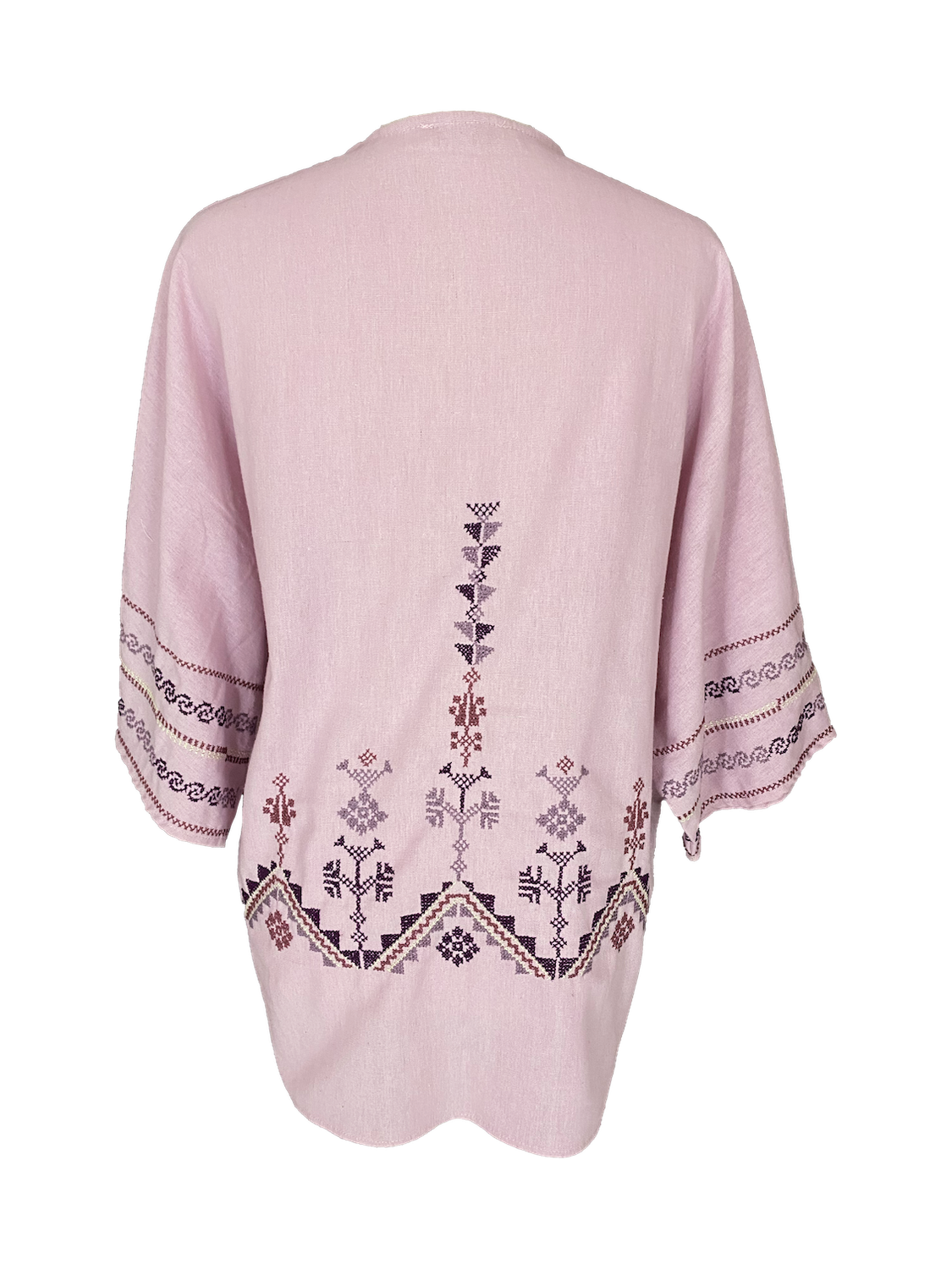 The Short Sleeve Linen Jacket With Hand Embroidery in Pink with Fuschia