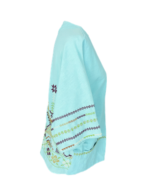 The Short Sleeve Linen Jacket With Hand Embroidery in Blue with Multi Embroidery