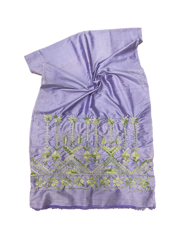 The Heavily Embroidered Thai Silk Scarf in Lavender