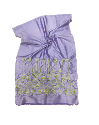The Heavily Embroidered Thai Silk Scarf in Lavender