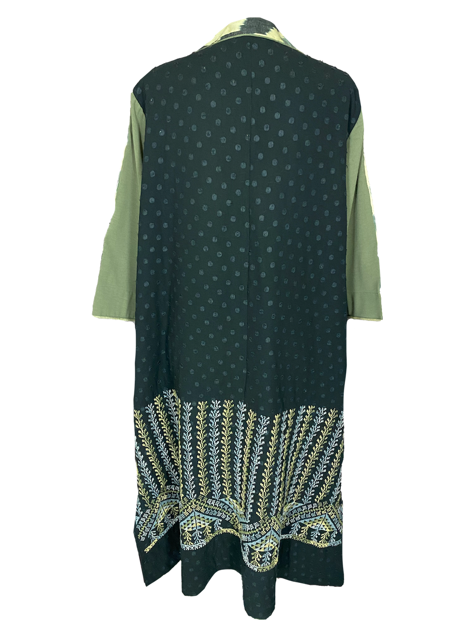 Olive Green Dress With Blue and Green Hand Embroidery on the Back