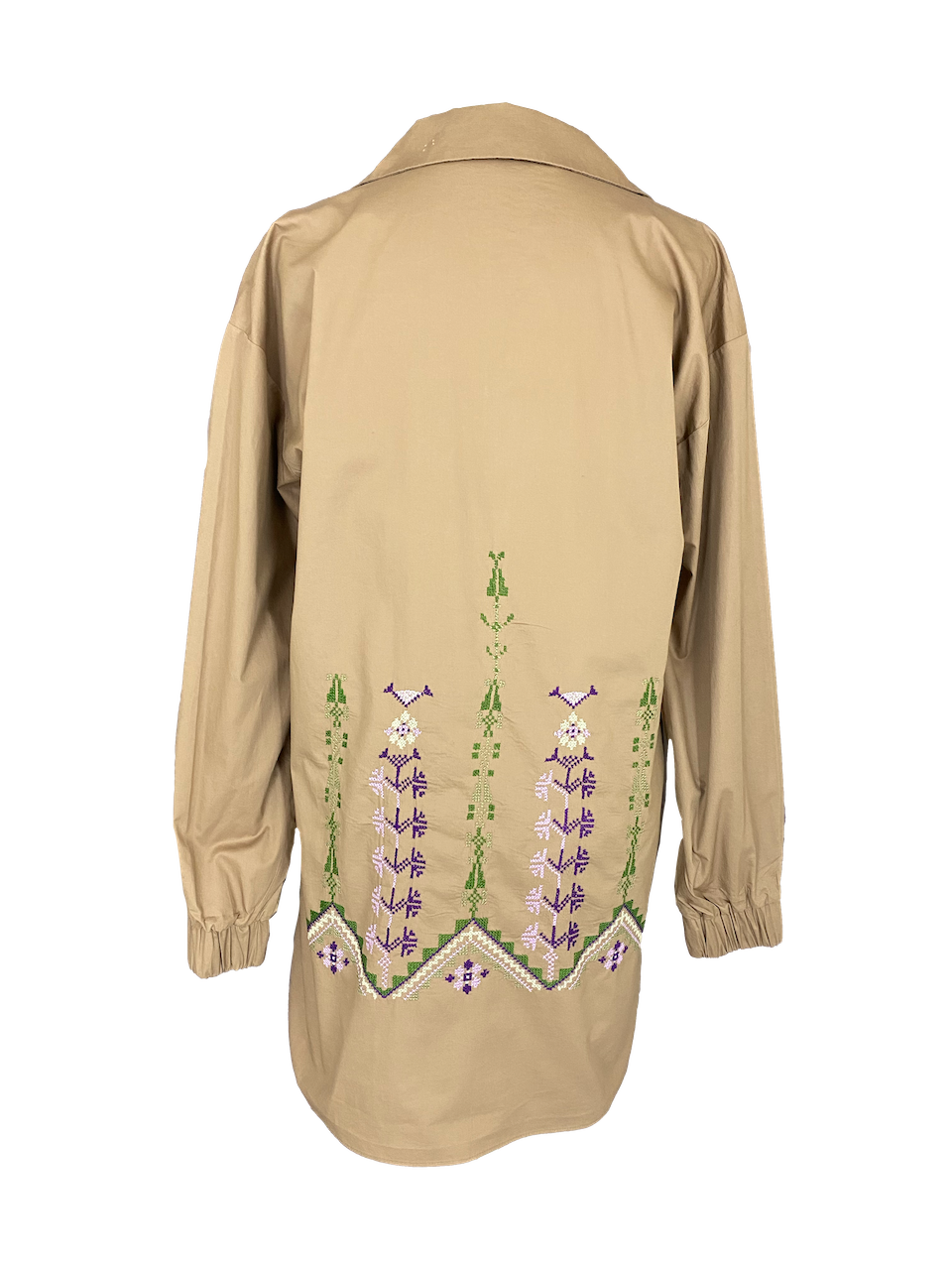 Beige Embroidered Poplin Shirt
